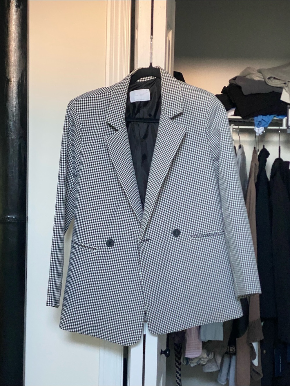 OAK + FORT Black and White Houndstooth Blazer